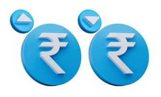 3d Simple Blue Indian Rupee Coin, Increase Decrease Icon ,3d Illustration png