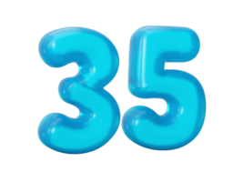 blå gelé siffra 35 trettio fem gelé färgrik alfabet tal för barn 3d illustration png
