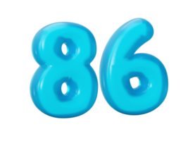 Blue jelly digit 86 Eighty Six Jelly colorful alphabets numbers for kids 3d illustration png