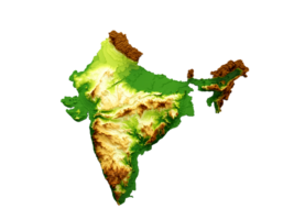 India Map Shaded relief Color Height map 3d illustration png