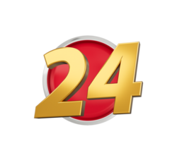 Gold Number 24 Gold Number Twenty Four On Rounded Red Icon, 3d illustration png