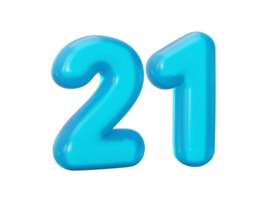 Blue jelly digit 21 twenty one  Jelly colorful alphabets numbers for kids 3d illustration png