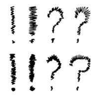 Hand drawn ink question and exclamation mark illustration in sketch style. Elements for design vector