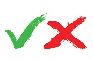 Hand drawn green check mark and red cross mark Marker right and wrong sign clipart Voting doodle vector