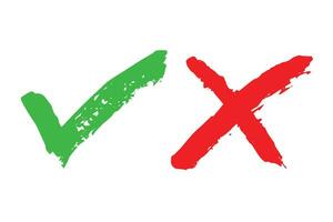 Hand drawn green check mark and red cross mark Marker right and wrong sign clipart Voting doodle vector