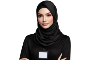 AI generated beautiful asian woman wearing black hijab transparent background PNG