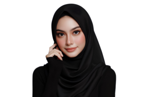ai gegenereerd mooi Aziatisch vrouw vervelend zwart hijab transparant achtergrond PNG