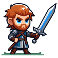 AI generated warior character hold a blade in cartoon style on transparent background png