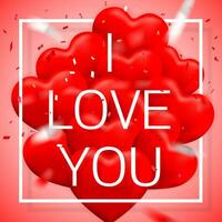 I Love You, Happy Valentines Day background, red balloon in form of heart with bow and ribbon. Vector illustration