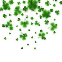 Saint Patrick's Day Border with Green Four and Tree 3D Leaf Clovers on White Background. Irish Lucky and success symbols. Vector illustration