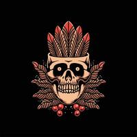 skull plant tattoo vector design