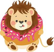 Cute lion inside a delicious donut vector