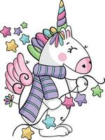 linda contento unicornio con estrellas vector