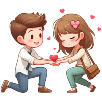 AI generated A man gives a woman Love on Valentine's Day. in cartoon style. transparent background png