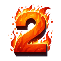 AI generated 2 - number from fire with cartoon style on transparent background png