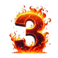 AI generated 3 - number from fire with cartoon style on transparent background png