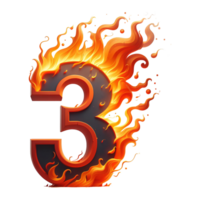 AI generated 3 - number from fire with cartoon style on transparent background png