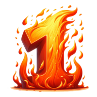 AI generated 1 - number from fire with cartoon style on transparent background png