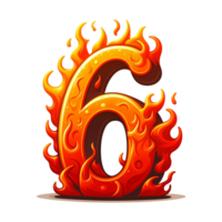 AI generated 6 - number from fire with cartoon style on transparent background png