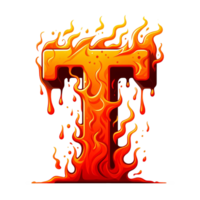 AI generated T - Alphabet Letters from Fire, in cartoon style, transparent background png