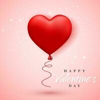 Happy Valentines Day, red balloon in form of heart with ribbon vector image