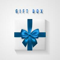 Set White Gift box with blue bow and ribbon top view. Element for decoration gifts, greetings, holidays. Vector illustration