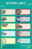 Colorful Notebook Labels. Name School Labels. vector