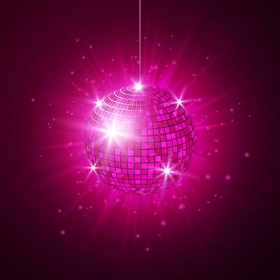 Disco or mirror ball with bright rays. Music and dance night party background. Abstract night club retro background 80s and 90s. Vector illustration
