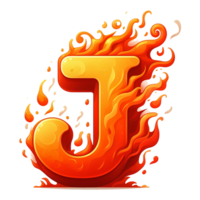 AI generated J - Alphabet Letters from Fire, in cartoon style, transparent background png