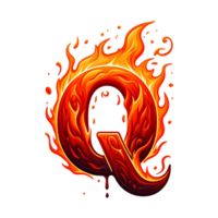 AI generated Q - Alphabet Letters from Fire, in cartoon style, transparent background png