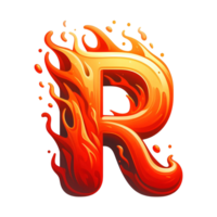 AI generated R - Alphabet Letters from Fire, in cartoon style, transparent background png