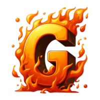 AI generated G - Alphabet Letters from Fire, in cartoon style, transparent background png