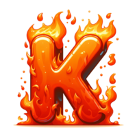 AI generated K - Alphabet Letters from Fire, in cartoon style, transparent background png