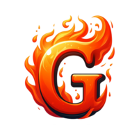 AI generated G - Alphabet Letters from Fire, in cartoon style, transparent background png