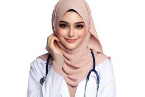 AI generated Beautiful woman doctor wearing a hijab on a transparent background PNG