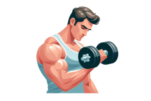 ai généré une homme est Faire biceps boucles avec une haltère - dessin animé style sur une transparent Contexte png