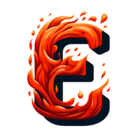 AI generated E - Alphabet Letters from Fire, in cartoon style, transparent background png