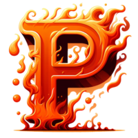 AI generated P - Alphabet Letters from Fire, in cartoon style, transparent background png