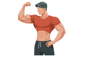 ai généré une homme est Faire biceps boucles avec une haltère - dessin animé style sur une transparent Contexte png