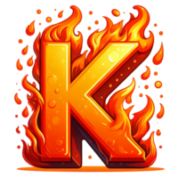 AI generated K - Alphabet Letters from Fire, in cartoon style, transparent background png