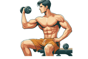 AI generated A man is doing bicep curls with a dumbbell - cartoon style on a transparent background png