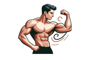 ai généré une homme est Faire biceps boucles avec une haltère - dessin animé style sur une transparent Contexte png