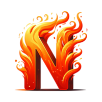 AI generated N - Alphabet Letters from Fire, in cartoon style, transparent background png