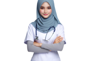 AI generated Beautiful woman doctor wearing a hijab on a transparent background PNG