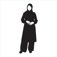 A Hijab Style Woman standing pose vector silhouette