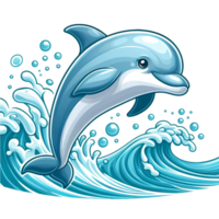 ai generiert Delfin Springen aus von Wasser - - süß Delfin - - Karikatur auf transparent Hintergrund png