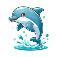 ai generado delfín saltando fuera de agua - linda delfín - dibujos animados en transparente antecedentes png