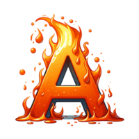 AI generated Letter A from Fire, with cartoon style, transparent background png