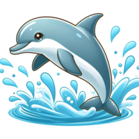 AI generated dolphin jumping out of water - cute dolphin - cartoon on transparent background png