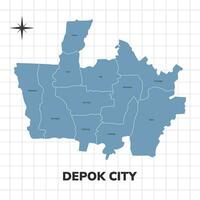 Depok city map illustration. Map of cities in Indonesia vector